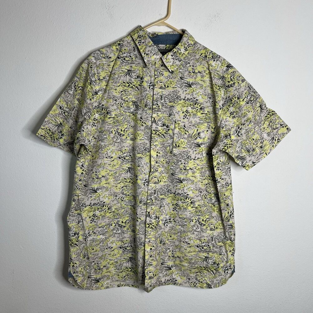 Woolrich Hommes Black /yellow Floral Print Short Sleeve Shirt Men's Size Large